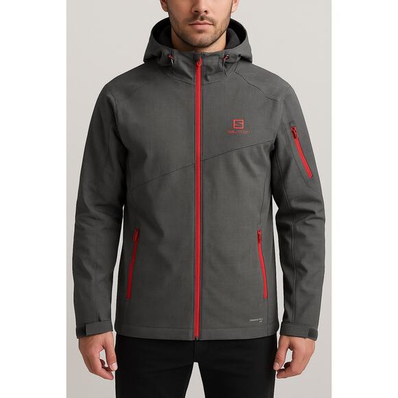 Salomon‎ Men’s L AdvancedSkin Dry 10K/10K Softshell Hooded Jacket Gray Red - Picture 1 of 11
